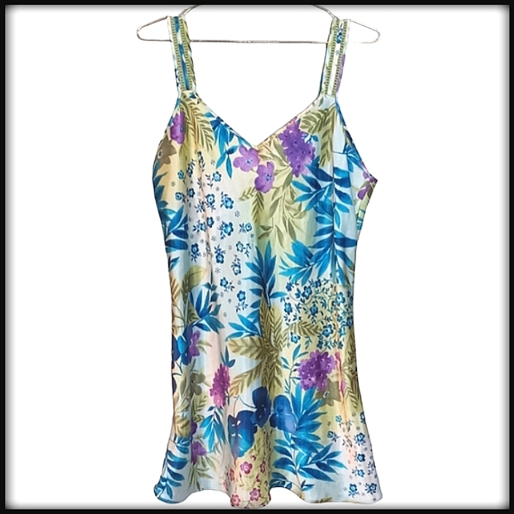 Vntg Sophia by Delicates Satin Slip Floral Mini Dress Size Lg